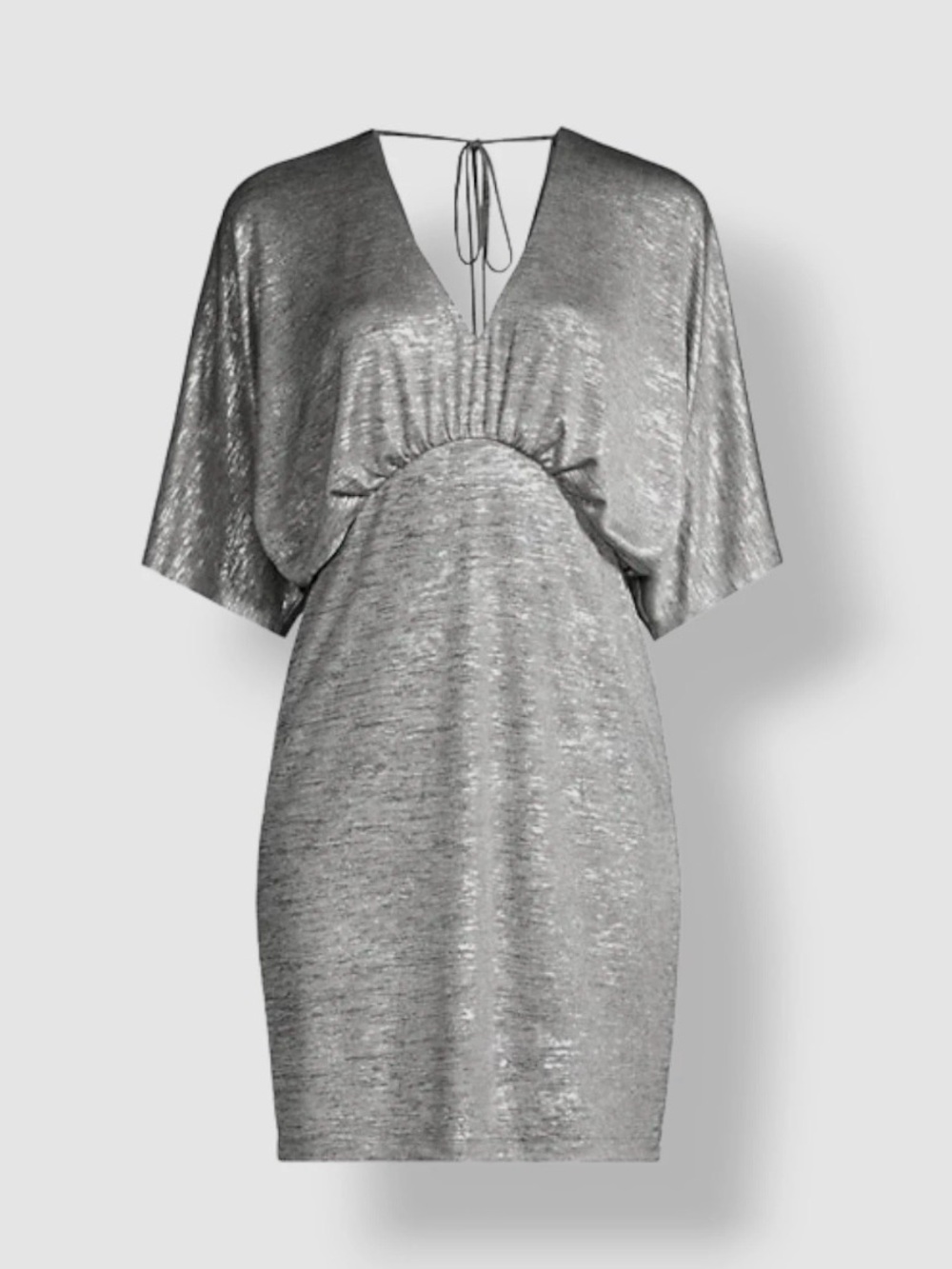 $175 retail Aidan Mattox Kimono-sleeve Mini Dress in Metallic Silver w/ V-Neck